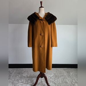 Vintage 1950s Rothmoor Wool Church Coat with Mink Fur Collar